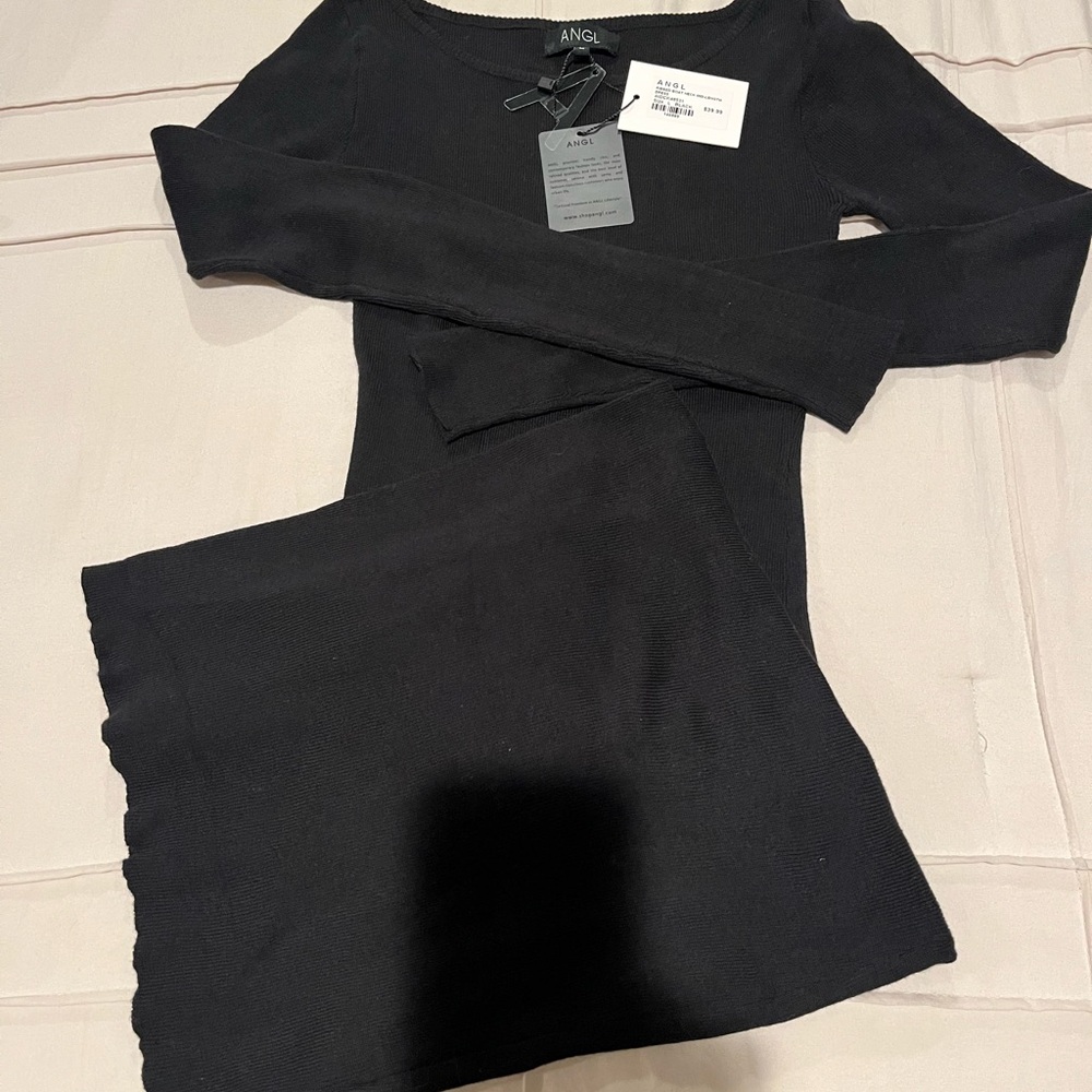 ANGL Ribbed Long sleeve Black Dress